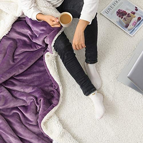 NANPIPER Couch Blanket Reversible Sherpa Flannel Blanket Ultra-Soft Plush Warm Fleece Microfiber (60"x80",Cassis Purple) - color: Cassis Purple, size: Twin