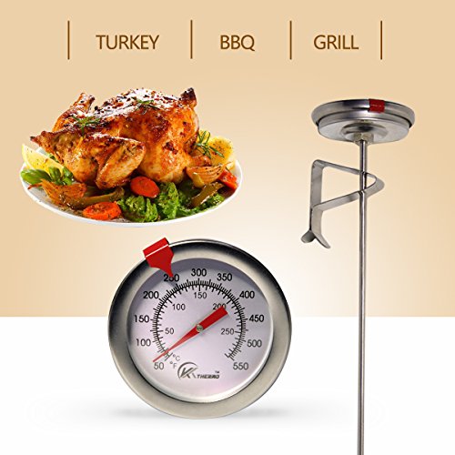 Candy/Deep Fry Thermometer with Instant Read,Dial Thermometer,12" Stainless Steel Stem Meat Cooking Thermometer,Best for Turkey,BBQ,Grill,Analog display - color: 1-pack