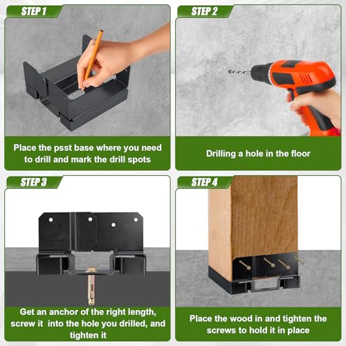 6x6 Post Base for Concrete Heavy Duty Galvanized Post Anchor Base | Post Bracket Kit with 1" Standoff for Deck Patio/Gazebo/Pergola - style: Black With Accessories