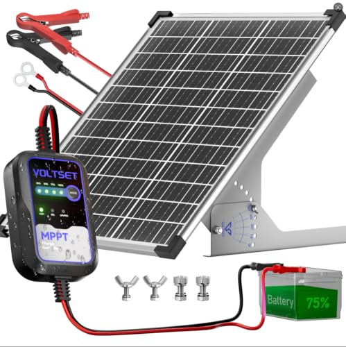 Voltset 50W Solar Panel Kit 12V Solar Battery Trickle Charger & Maintainer | MPPT Charge Controller | Waterproof Solar Panel Battery Charger | for Car RV Boat Marine Trailer | Adjustable Mount Bracket - size: mppt 50w