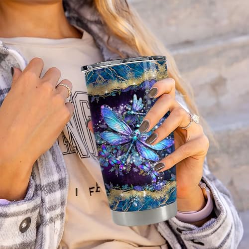 SANDJEST Dragonfly Tumbler 20oz Stainless Steel Insulated Coffee Travel Mug Cup Dragonfly Gifts for Women Girls on Birthday Christmas Mothers Day - color: Dragonfly