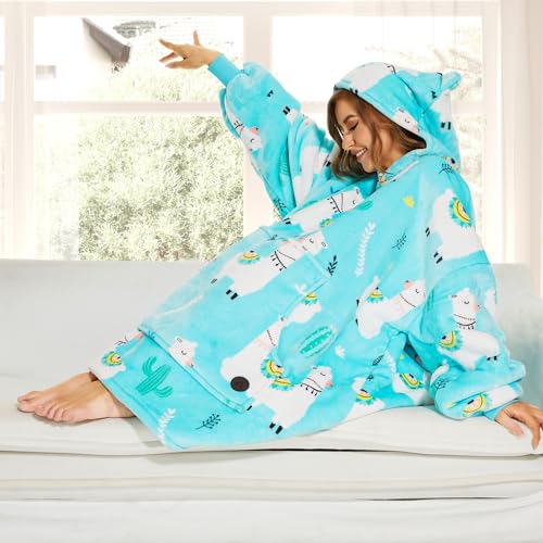 THREE POODLE Wearable Blanket Hoodie for Women, Oversized Sherpa Sweatshirt Blanket for Adults Men, Cozy Alpaca Hooded Blankets, Gifts for Teen Girls Women Mom Sister - color: Alpaca, size: Adult