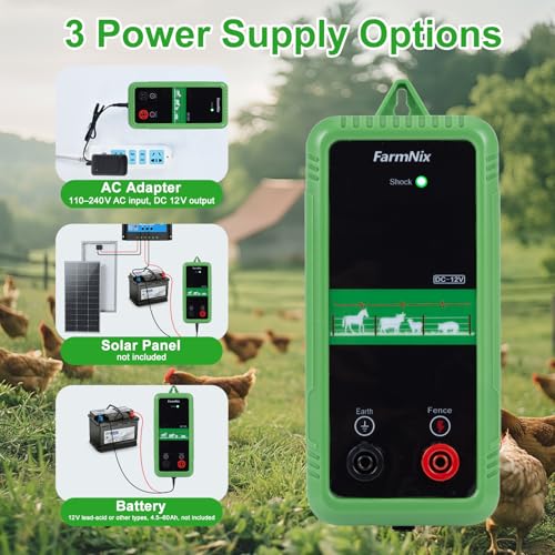 EF-07, 10KV Electric Fence Charger, 5 Miles 1 Joules Pulse Energy | Waterproof Electric Fence Kit for Livestock & Farm Needs, Supply for Animals, Pets, Poultry, Ranches and Gardens Protection