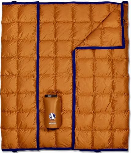 Down Camping Blanket 650 Fill Power - Ultralight Backpacking Quilt (1lb 6oz) Warm & Water-Resistant 20D Nylon Shell for Outdoors, Camping, Hiking, Travel, & Stadium - Packable - color: Burnt Orange