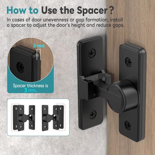 90° Heavy Duty Zinc Alloy Barn Door Lock Black 1 Pack | Security Sliding Door Latch for Barn, Garden, Bathroom, Fence, Shed，With Screws & Washers - color: Rectangular Black-1 Pc