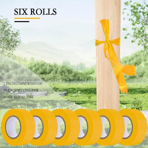 6 Pack Earth-Yellow Flagging Tape, Non-Adhesive Marking Tape, 1"*600ft | Plastic Ribbon Neon Marking Roll for Tree Marking, Hunting, Boundaries and Hazardous Areas,Trail Marking - color: Earth Yellow