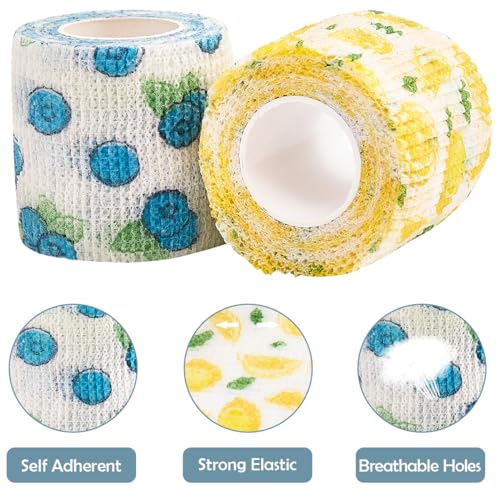 6 Rolls Self-Adhesive Bandage Wrap Non-Woven Vet Wrap Cohesive 2Inchx5yard for Dogs Cats Horse Leg Pet Animals Wounds Wrist Healing Sprains & Swelling Fruit Print - color: 6Rolls 2Inchx5yard Fruit