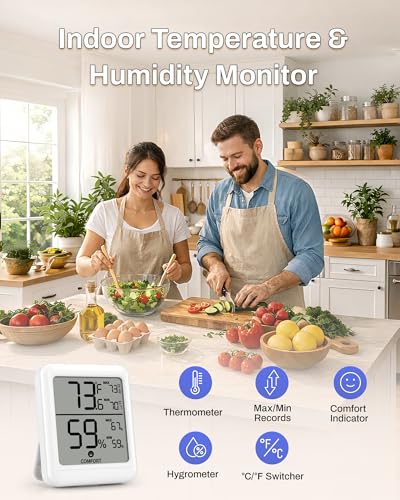 BN-LINK Digital Hygrometer Indoor Room Thermometer with LCD, 2 Pack | Accurate Temperature and Humidity Meter with Large LCD Monitor for Home, Bedroom, Terrarium, Incubator, Greenhouse