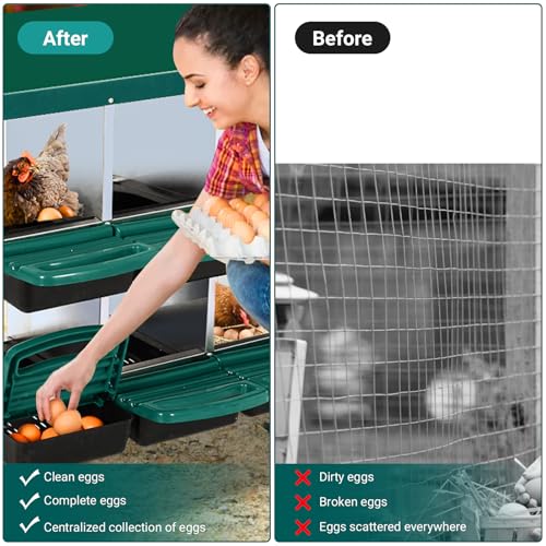 Garvee Chicken Nesting Boxes, 8 Hole Metal Chicken Laying Box with Removable Trays and Roll Out Egg Collection for Chicken Coop, with Metal Legs, Green - color: red, size: 8 Holes with Legs