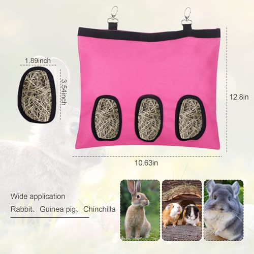 2PCS Rabbit Hay Feeder,3 Hole Hay Bag for Rabbits, Washable Hanging Small Animal Feeder for Guinea Pig Bunny Chinchillas Hamsters and Other Pets - color: Pink
