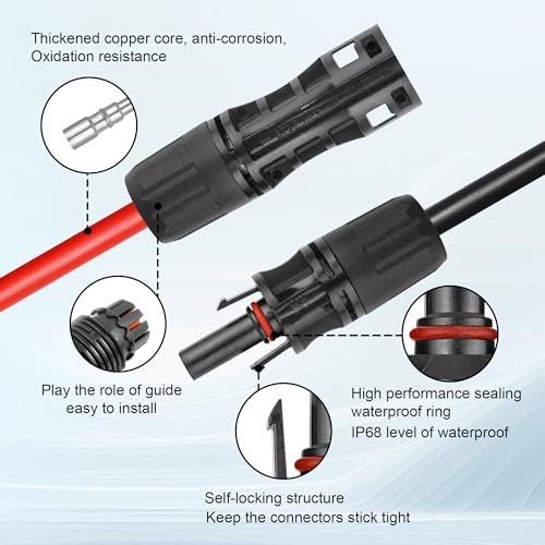 20FEET 8AWG Solar Panel Extension Cable,8 Gauge Extension Cord, Solar Panel Wire with Extra Fair of Female and Male Quick Connectors Solar Adapter for RV, Off-Grid Systems (20FT Red + 20FT Black) - size: 20FT-8AWG