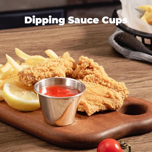 Fit Meal Prep [24 Pack 2.5 oz Stainless Steel Dipping Sauce Cups, Reusable Metal Ramekins, Commercial Grade Condiment Bowls, Individual Portion Cups, Small Round Au Jus Cup for Home, Restaurant - size: 2.5 oz