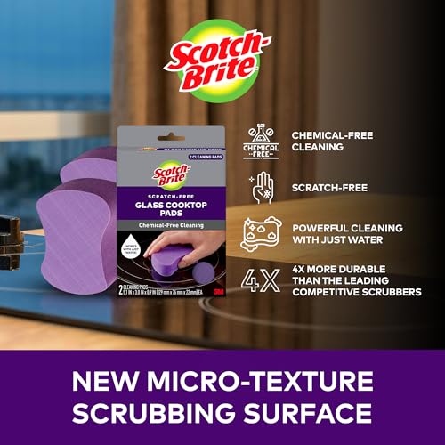 Scotch-Brite Glass Cooktop Pads, Scratch-Free & Non-Abrasive Scrubbers for Glass or Ceramic Stovetops, Cleans Burnt-On Messes with Just Water, Reusable Dishwasher-Safe Design (6 Pads) - size: 6 Pads