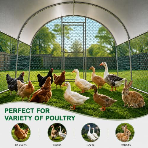 Large Metal Chicken Coop Run for Yard with Cover 9.8x6.6x6.9ft Poultry Cage | Walk-in Coop with Waterproof UV Cover, Upgraded Anti-twist Door for Backyard Hens, Ducks, Geese and Farm Yard Use - size: 118.0"L x 78.7"W x 82.7"H