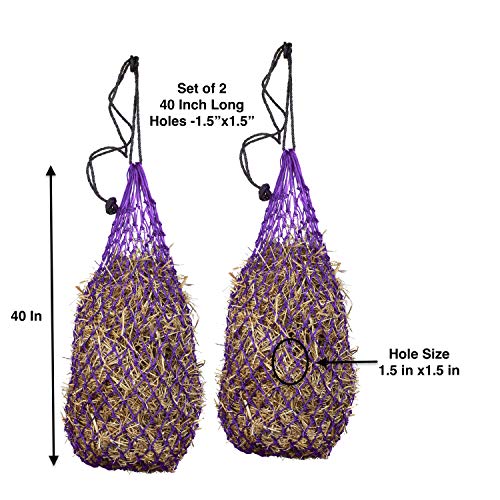 Majestic Ally 2 pcs Ultra Slow Feed 1.5"x1.5" Holes 40” Hay Net for Horses and livestocks (Purple) - color: Purple