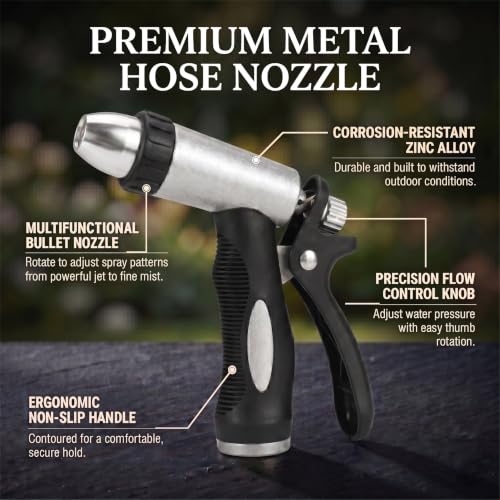 GREEN MOUNT Heavy Duty Hose Nozzle, High Pressure Water Nozzle for Garden & Car Wash, 1-Pack