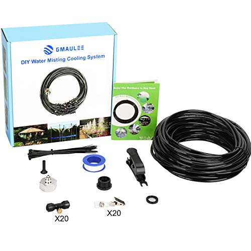GMAULEE Misting Cooling System, DIY 65.6FT(20M) Misting Line +20 Brass Mist Nozzles+ a Brass Connector(3/4'') Outdoor Mister System for Patio Waterpark Garden Trampoline Greenhouse - size: 65.6 ft (20M)+20 Brass