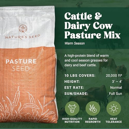 Nature’s Seed Southern Dairy Cow and Cattle Forage Mix, Pasture Grass Seed Blend, Protein-Rich, Warm Season, 10 lbs