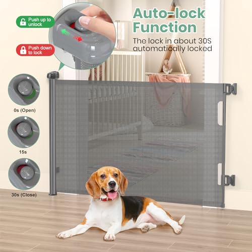 HAMOPY Retractable Baby Gates, 33" Tall, Extends up to 71" Extra Wide Baby Gate, Durable Auto-Lock Mesh Dog Gate, Pets and Child Safety Gates for Stairs, Doorways, Hallways, Indoor, Outdoor(Grey) - color: Gy