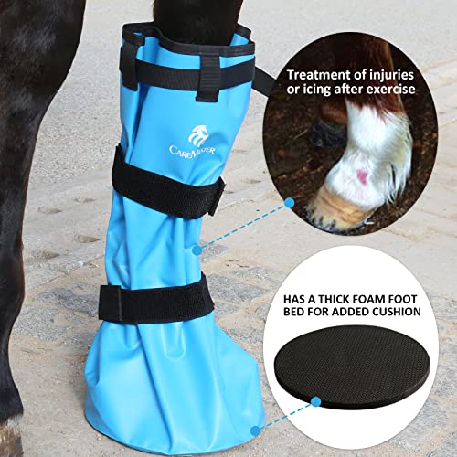 Hoof Soaking Boot for Horse, Waterproof PVC Hoof Soaker Bag with EVA Foam Pad, Secure 3-Strap Equine Icing & Soaking Boot for Hooves Care, Fits Most Hooves - color: Sky Blue