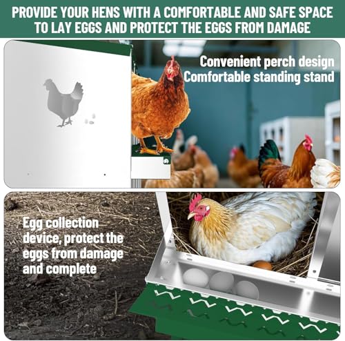 Chicken Nesting Box, 6-Hole Nesting Boxes with Bracket Legs, Removable Tray, Ventilation Holes, Easy Egg Collection & Cleaning, Laying Boxes for Hens, Green - color: Green, size: 32.1"L x 16.9"W x 26.6"H
