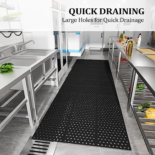ROVSUN Rubber Floor Mat with Holes, 3x10 FT Hollow Large Mat Roll, Anti-Fatigue/Non-Slip Drainage Mat, for Industrial Kitchen Restaurant Bar Bathroom, Indoor/Outdoor Cushion (2 Packs) - size: 36x118 in.(3x10 ft)