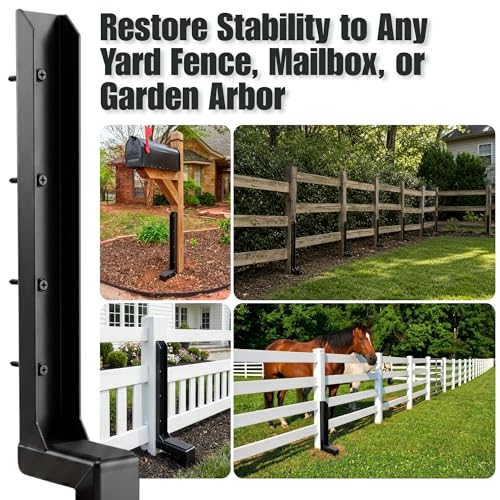 Fence Post Repair Kit - Heavy Duty Post Anchor Stakes for 4x4 Wood Posts, Reinforce Leaning or Rotted Fence Posts, No Digging Required, Black Powder Coated Steel (One-Piece)