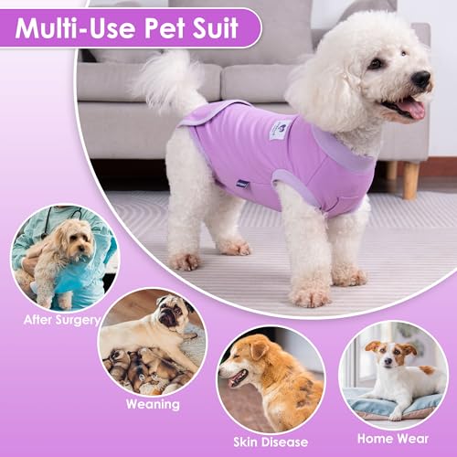 cyeollo Dog Surgery Recovery Suit Soft Breathable Female Male Pet Bodysuit for Spay, Neuter, Surgical Recovery Shirt for Small Medium Large Dogs, Purple, XS - color: Purple, size: X-Small (Back: 9"-11")