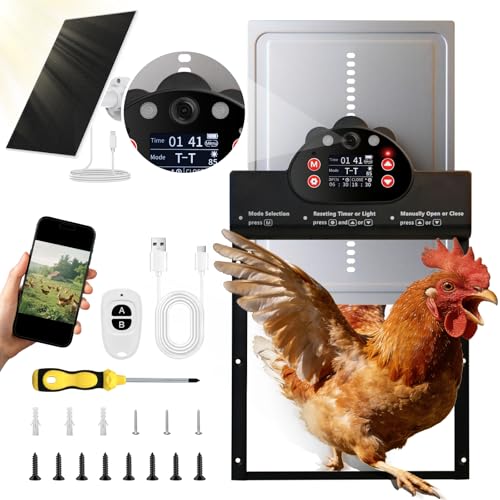 Solar Powered Automatic Chicken Coop Door IP65 with 2K Camera APP Control | App Control, Motion Alarm, 10m Night Vision, 2-Way Audio, IP65 Waterproof, Anti-Pinch Protection, 6-Month Battery