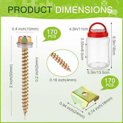 170 Pcs 2 Inch Fence Staples for Wire Reusable Barbed Fence Fasteners Nails with Storage Bucket for Mesh and Woven Fencing, Metal Grid, Softwood, Quick Installation with Electric Drill - size: 2 Inch