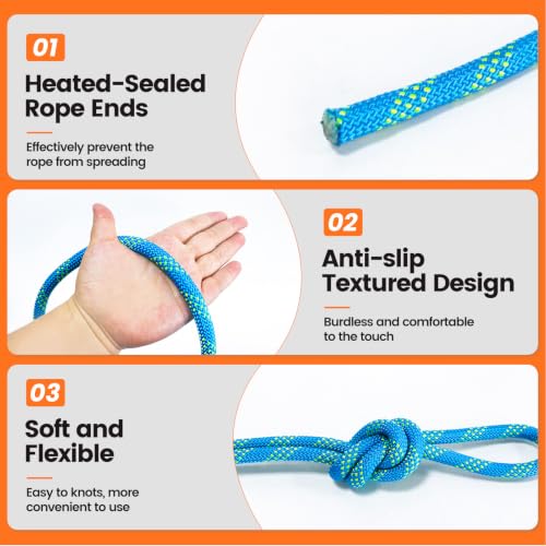 RIOOP Double Braid Polyester Rope, 1/2 in x 100 ft Heavy Duty Bull Rope | 48 Strands, 5290lbs Breaking Strength, for Tree Work, Camping, Hiking, Swing, Sailing and Indoor Outdoor Use, Blue - size: 1/2in x 100ft, style: Blue