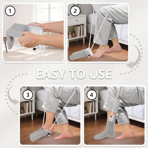 Sock Aid Kit No Bend with Retractable Shoehorn for Seniors Limited Mobility