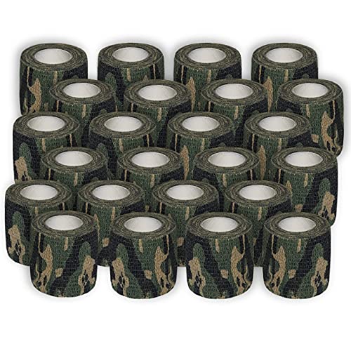 (24-Pack) 2” x 15 FT Disposable Cohesive Bandage Tattoo Grip Tape Wrap Elastic Self Adherent – Breathable Wrap for Pets, Athletic Bandage for Sports, Injuries: Ankle, Knee & Wrist & PMU (Military) - color: Military