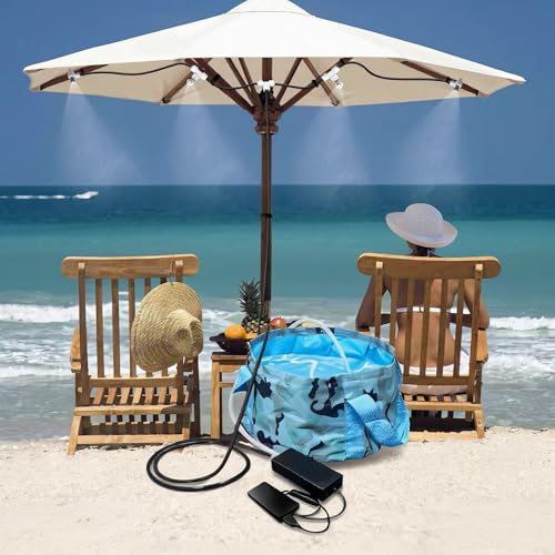 HAOWIN Portable Misting System with Rechargeable Water Pump, Foldable Bucket & Triangle Bag, DIY Mobile Misters for Outside Patio, Tent, Canopy, Golf Cart, Boat, Bike, Motorcycle, Camping, Hiking - color: Black