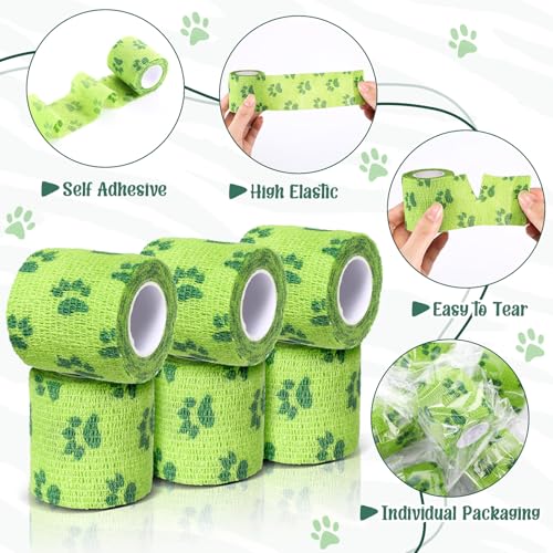Geiserailie 6 Rolls No Chew Bandage for Dogs Self Adhesive Non-Woven Bitter Bandage Wrap for Dogs' Legs Paws Wounds Cats Animal, Green(2 Inches X 5 yd) - size: 2 Inches X 5 Yd