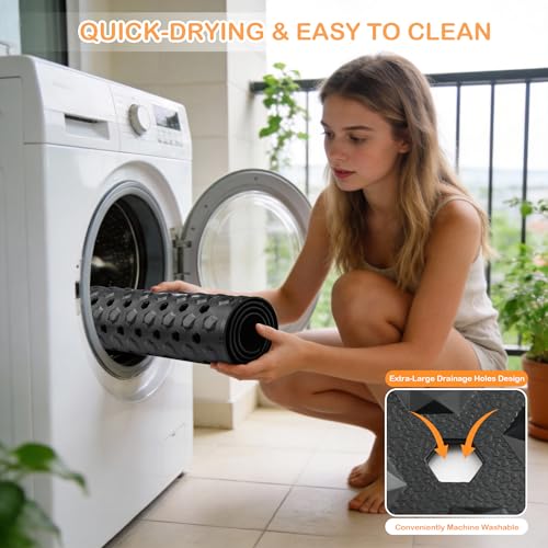 Yimobra Bathtub Mat Non Slip, 27.5"X15.5" Machine Washable Shower Floor Mat, Soft on Feet, Bathmat with Drain Holes and Suction Cups, Bathroom Essentials, Black - color: Black, size: 27.5 X 15.5 Inch