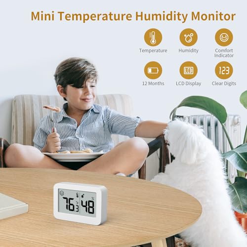 DOOMAY Mini Hygrometer Indoor Thermometer Digital Humidity Monitor 2-Pack | Monitor room temperature and humidity in bedrooms, offices, closets, basements and other indoor spaces - color: White