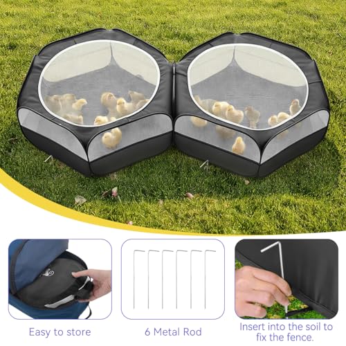 Pawaboo Small Animals Playpen, Large Chick Brooder with Zipper Splicing | Portable Chicken Coop Run, Pop Up Pet Enclosure Cat Tent for Guinea Pig Bunny Puppy Indoor Outdoor - color: T-Classic Black