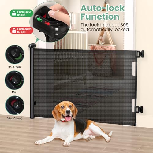 HAMOPY Retractable Baby Gates, 33" Tall, Extends up to 71" Extra Wide Baby Gate, Durable Auto-Lock Mesh Dog Gate, Pets and Child Safety Gates for Stairs, Doorways, Hallways, Indoor, Outdoor(Black) - color: Bk