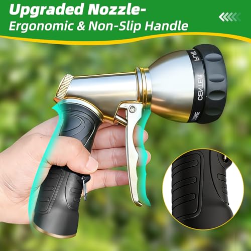 ARXIVE Metal Garden Hose Nozzle, Heavy Duty High Pressure Hand Sprayer | 7 Adjustable Patterns for Watering, Car Wash, Pet Rinse & Patio, Leak-Proof Rustproof Metal with Non-Slip Grip
