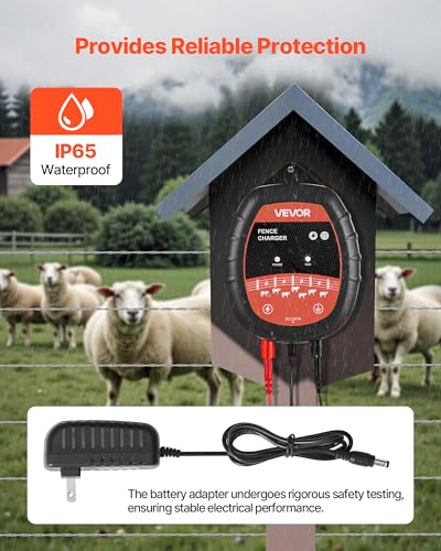 VEVOR Electric Fence Charger, 10kV 1J, AC DC Electric Fence Energizer with LED Indicator, 1.86 Miles Range, Powerful Plug-in Fences Charger, Prevents Wild Animals Intrusion for Livestock Poultry - style: 1J