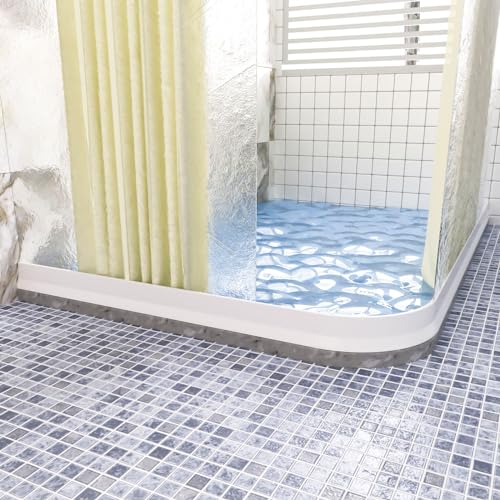 Raycity 3"H Shower Threshold Water Dam, Shower Water Guard (59 inch, White) | Silicone Rubber Water Stopper for Walk in Shower, Water Barrier, Prevent Leaks, Suitable for Bathroom, Kitchen - color: White, style: 59 inch