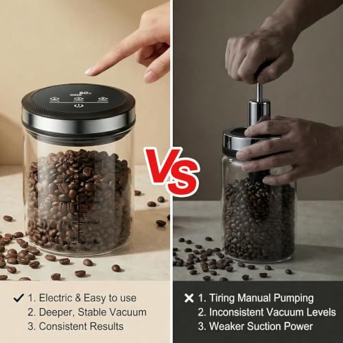 Vacuum Coffee Canister, One-touch Operation with Display, Standby Time Over 4500H, Vacuum Coffee Canister Suitable for Grain/Sugar/Tea Leaves/Flour, 1.2L Capacity with Large Feed Opening - size: 1.2L