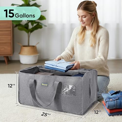 BALEINE Extra Large Storage Tote with Zippers & Carrying Handles, Heavy-Duty Oxford Fabric Moving Bags for Laundry, Space Saving, Storage, Winter Gray - color: Gray, size: 1-Pack