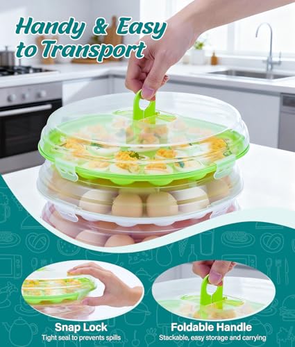 Deviled Egg Container with Lid, 3 Pack Stackable Deviled Egg Platter with Handle, 66-Slot Egg Carrier Tray for Fridge Storage, Easter, Christmas, Parties, Picnic, Dishwasher/Freezer Safe