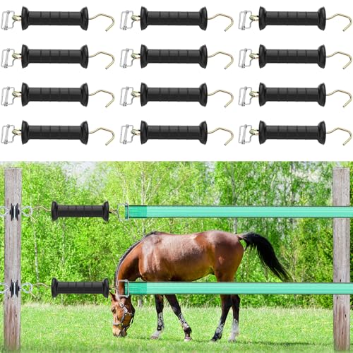 Yookeer 12 Set Electric Fence Gate Handles Poly Tape Buckles Included, Stainless Steel Buckle, UV Resistant Plastic Insulator Handle for Agricultural Farm Livestock Fencing