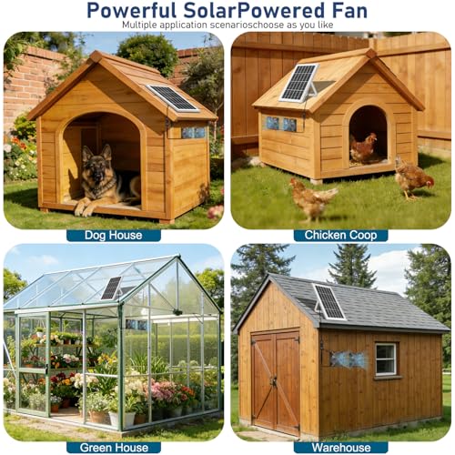 Solar Powered Fan Kit 17.72 Inch IPX7 Weatherproof, 22W Solar Panel with 2 Waterproof Fans, Intake or Exhaust Air Fan for Outside Backyard Chicken Coops, Greenhouses, Doghouse - size: 22