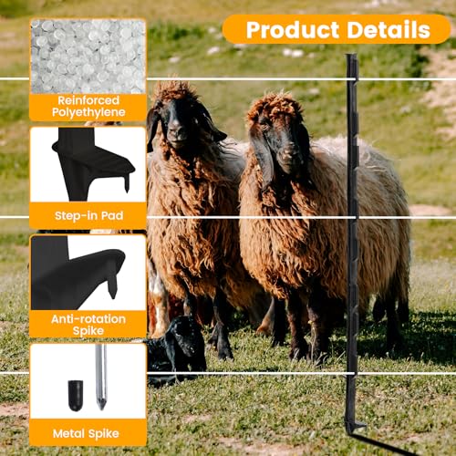 Electric Fence Posts 25 Pack, Black 48 inch Step in Fence Posts | Temporary Plastic Fence Posts for Farm, Sturdy Fencing Post for Garden Yard - color: Black, size: 48 INCH-25 PCS