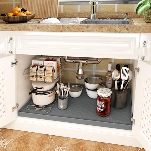 TigeJoy Under Sink Mats for Kitchen Waterproof 28" x 19", Cabinet Liner | Leak-Proof Silicone Mat Sink Protector, Kitchen Essentials Organizer and Storage,Boot or Shoe Tray, Pet Feeding Mat - color: Black, size: 19"W x 28"L