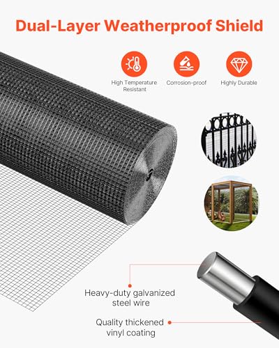 VEVOR Hardware Cloth 72 in x 100 ft, 1/2 in 19 Gauge Galvanized Wire Mesh Roll, Weather-Resistant Vinyl Coated Chicken Wire Fencing, Heavy Duty Welded Garden Plant Fencing for Rabbit Cage Snake Fence - size: 72in*100ft